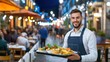 © ปฏิภาน ผดุงรัตน์ - Young Male Waiter Serving Delicious Dishes at Outdoor Restaurant