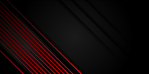 Wall Mural - abstract dark gray background with bright red stripes in empty space. dark colored wide abstract ban