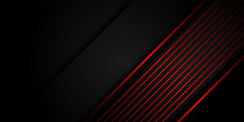 Wall Mural - abstract dark gray background with bright red stripes in empty space. dark colored wide abstract ban