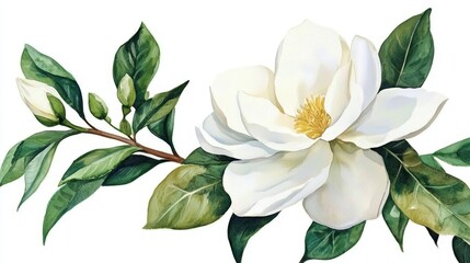beautiful watercolor gardenia flower on a pristine white background.