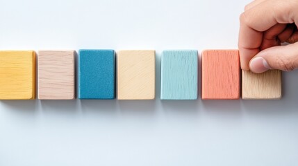 Leinwandbilder - Minimalist Progress Tracking Pastel Wooden Blocks Visualizing Workflow Optimization for Agile Project Management and Strategic Goal Achievement
