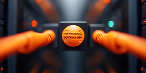 Fototapete - Cybersecurity Network Infrastructure Symmetrical High-Performance Data Center Connectivity Visualizing Next-Gen Digital Resilience and Quantum-Inspired Technological Innovation
