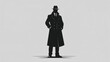 © NYPIXEL - Mysterious figure in a trench coat and fedora stands confidently against a minimalist background, evoking intrigue