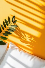 Poster - Minimalist Wellness Design Vibrant Yellow Aesthetic with Tropical Leaf Shadow Play - Contemporary Lifestyle Inspiration for Mindful Interior Styling