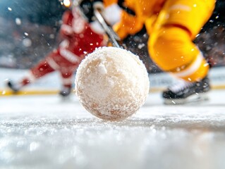 Poster - High-Performance Ice Hockey Dynamic Action Frost-Flecked Puck Moment in Ultra-Sharp 8K - Professional Sports Visualization for Next-Gen Athletic Branding