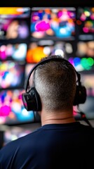 Fototapete - Immersive Digital Broadcast Dynamics Next-Gen Esports Production Performance with High-Intensity Multiscreen Visual Monitoring and Professional Audio Coordination