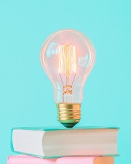 Aufkleber - Illuminating EdTech Minimalist Knowledge Visualization with Vintage Filament Bulb on Pastel Books - Creative Learning Innovation for Digital Minds