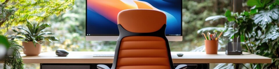 Aufkleber - Hybrid Workspace Revolution Ergonomic Leather Home Office with Biophilic Design, Dual-Screen Productivity, and Wellness-Focused Digital Workspace Innovation