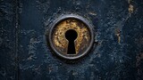 Old Keyhole on Weathered Metal Surface with Rust and Patina