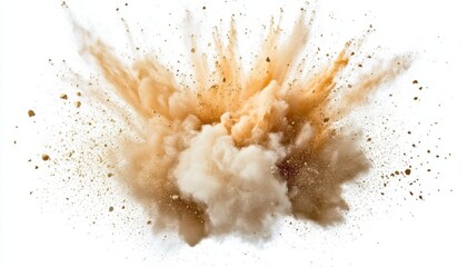 Poster - Beige and Brown Dust Explosion on White Background