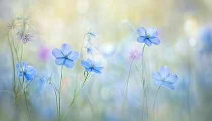 Poster - Delicate Blue Wildflowers in Soft Focus Meadow