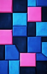 A vibrant array of blue and pink geometric shapes creating a visually stirring pattern