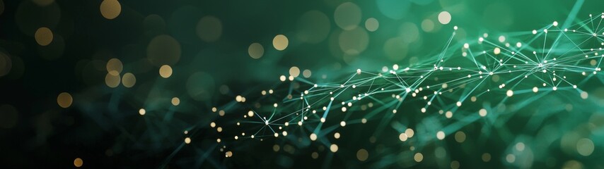 Wall Mural - emerald connections, a vibrant deep green abstract backdrop with interconnected dots, creating a sen