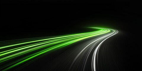 Wall Mural - green white black gradient speed motion light blur effect on black background,speed line for design 