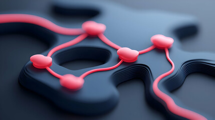 Wall Mural - abstract network connections: pink nodes and dark blue pathways