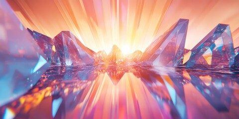 Canvas Print - crystal peaks: a mesmerizing artistic display of iridescent crystal structures bathed in a warm, eth
