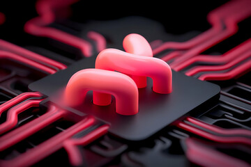 Wall Mural - abstract red data streams flowing through circuit board