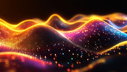 Wall Mural - abstract digital landscape with vibrant glowing particles