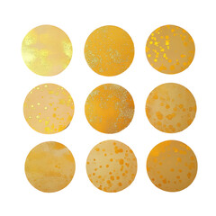 Wall Mural - golden abstract circles: a collection of nine golden circular designs, each with unique textures and