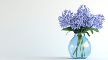 Blue Hyacinth Flowers in Glass Vase on White Background Still Life