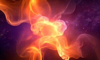 Wall Mural - vibrant cosmic swirl of orange and purple hues, depicting an ethereal nebula in space