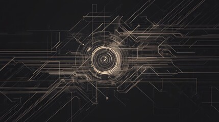 Wall Mural - abstract technological background with glowing circuit lines and central circle.