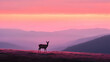 © Chantanapa - Serene Deer Silhouette Against Vibrant Pink Sunset Over Mountains