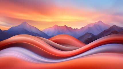 Canvas Print - vibrant sunset over abstract wavy mountains