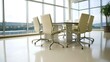 © AI BACKGROUND & ART - Modern Office Conference Room with City View Elegant Cream Chairs Large Windows