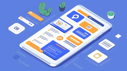 Mobile App User Interface Design Modern Smartphone Screen Flat Lay Isometric View UX UI Design