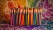 © PB Studio - collection of crayons standing upright in a jar, arranged by color to create a gradient effect [Pattern color]:[Crayon] crayon, jar, upright, gradient, color, standing, arrangement, vibrant,