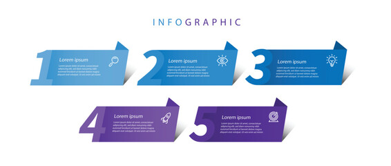 Leinwandbilder - 5 process paper style infographic template vector 