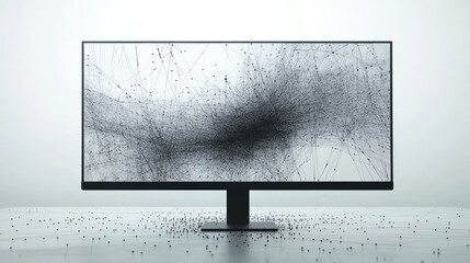 Modern monitor displaying abstract data network in minimalist setting