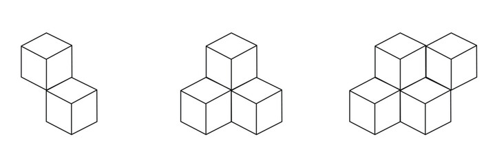 Cubes line icon. Solving problems, question mark, conundrum, application development, creative thinking. Board games concept. Vector black line icon on a white background . Vector illustration . 