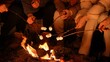 © kinomaster - Friends sitting around a campfire in the woods on a winter evening