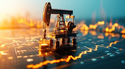 Poster - Silhouette of an Oil Rig Merged with Abstract Cyber Technology