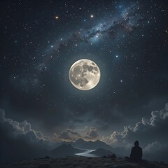 a full moon shining in the vast universe