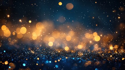 Wall Mural - A canvas of shimmering gold, blue, and black glitter, de-focused to create an ethereal atmosphere of swirling light and movement, perfect for adding a touch of magic to any image.