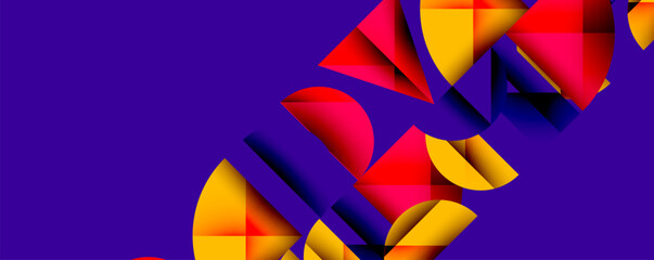 Leinwandbilder - Abstract geometric background with layered gradient shapes forming dynamic patterns. Overlapping semi circles and triangles create depth and contrast