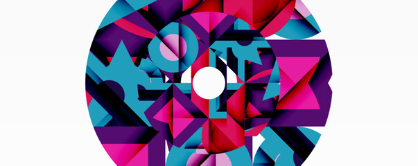 Leinwandbilder - Abstract geometric composition with interlocking circular and angular shapes, featuring smooth gradients and sharp contrasts on a white background