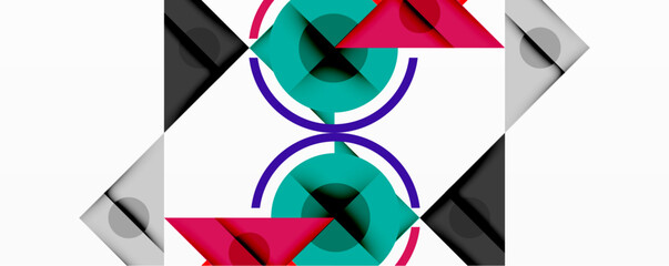 Leinwandbilder - Abstract geometric composition with intersecting triangles, circles, and gradients, creating a dynamic layered pattern with depth and contrast