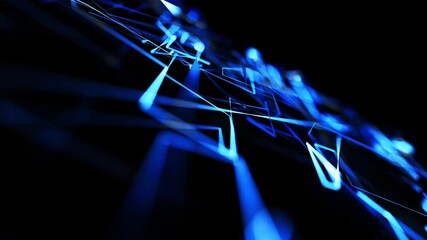Wall Mural - running lights, glowing particles. abstract looped background as technological concept with many blu