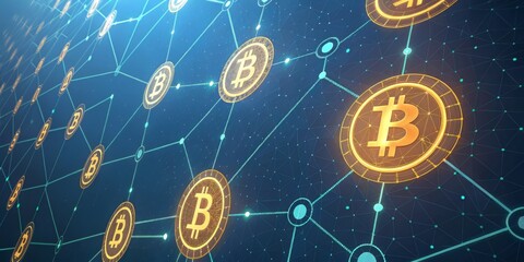 Aufkleber - Digital representation of Bitcoin connected through a network.
