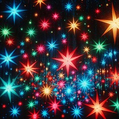 Wall Mural - rainbow colorful stars isolated on the black background