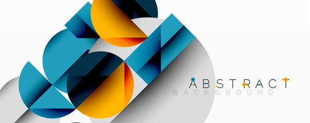 Poster - Abstract geometric artwork with overlapping circles and gradients, circle square triangle shapes background featuring sharp angular cuts, smooth shading, and structured layered composition