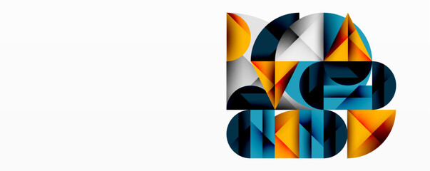 Poster - Abstract geometric artwork with overlapping circles and gradients, circle square triangle shapes background featuring sharp angular cuts, smooth shading, and structured layered composition