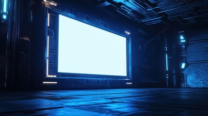 Sticker - a futuristic room displays a bright screen within a dark environment