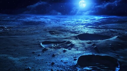 Wall Mural - the night sky over a cratered surface with a full moon