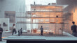 © ping - The image shows a detailed architectural model of a multi-story building. The model is characterized by its transparent, glass-like structure, revealing the interior spaces.  Multiple levels are