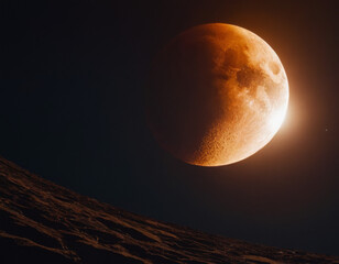 Wall Mural - generative ai blood moon landscape: lunar eclipse on surface blood moon lunar eclipse moon space sur